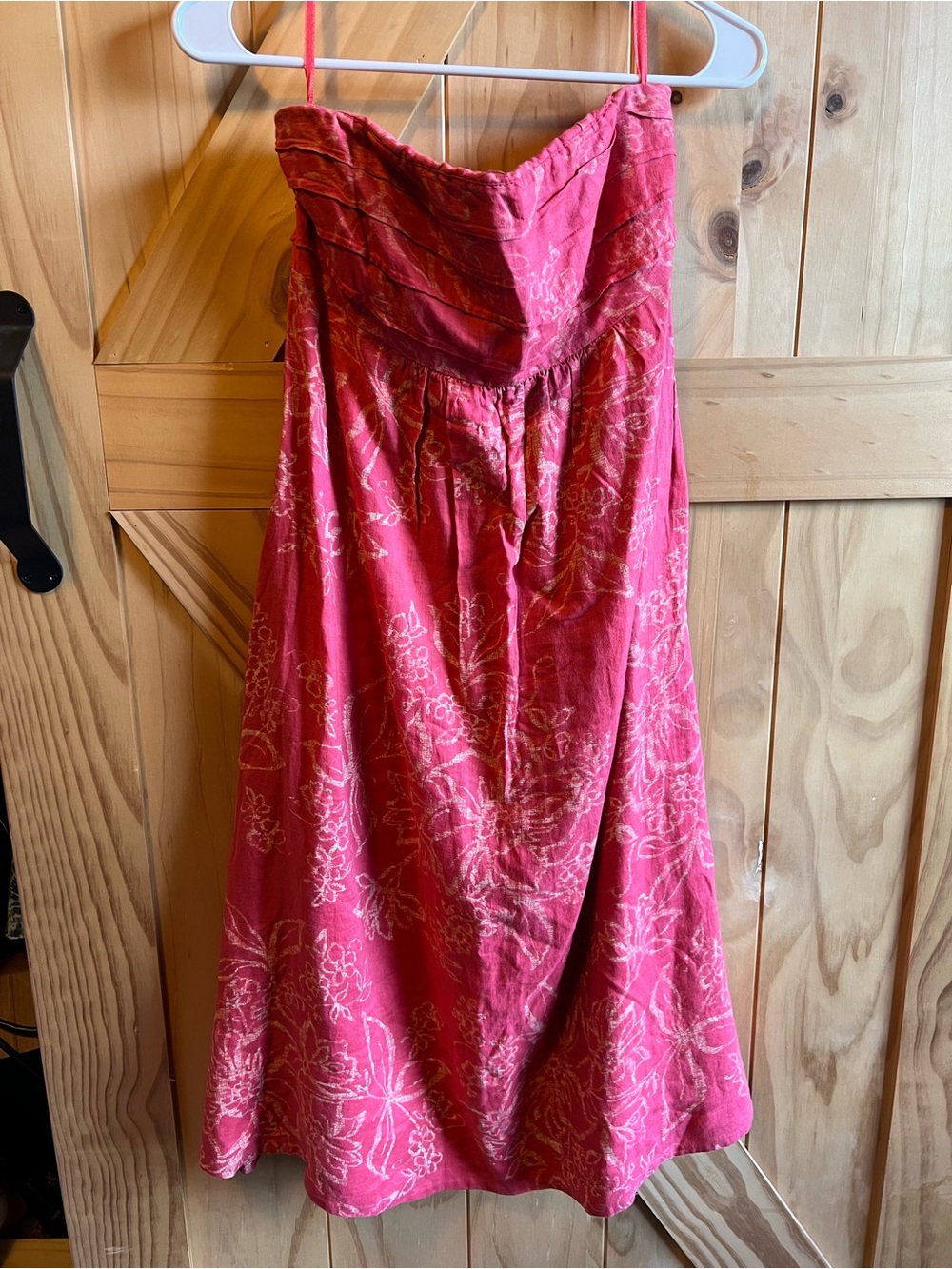 Banana Republic Coral-Pink Strapless Floral Dress 100% Linen Summer Tropical 2